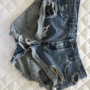 One Teaspoon Blue Distressed Jean Shorts